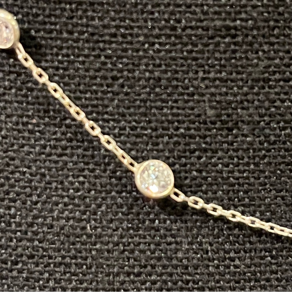 925 Sterling Silver CZ Cubic Zirconia Station Necklace 16-18" - Like new - Picture 8 of 9
